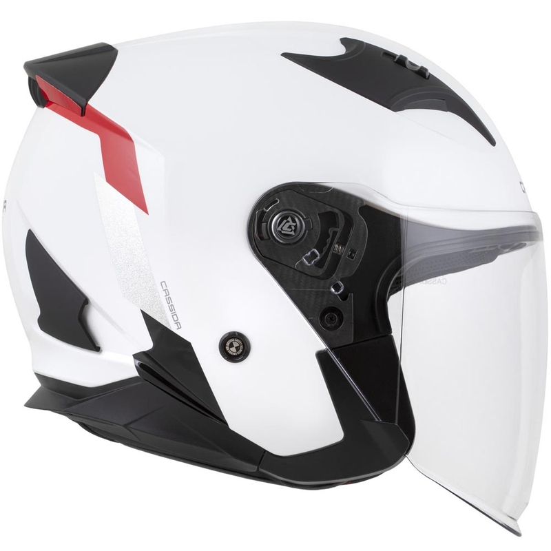 Kask motocyklowy Cassida Reflex 2.0 Safety otwarty biało-czerwono-szaro-srebrny odblaskowy