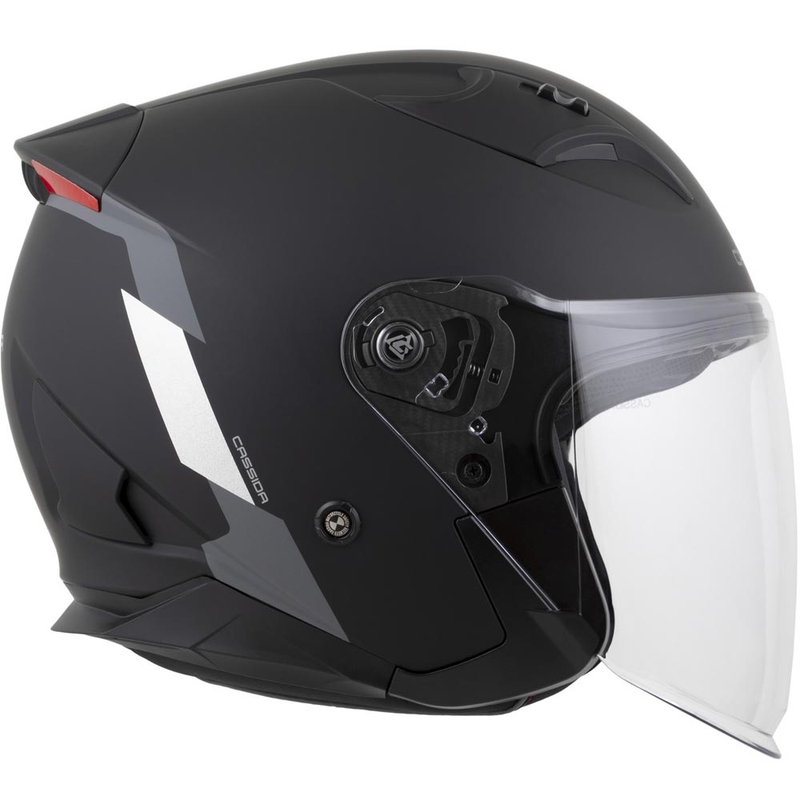 Kask motocyklowy Cassida Reflex 2.0 Safety Open Face, matowy, czarno-szary, odblaskowy, srebrny