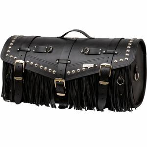 Skórzana torba motocyklowa z zamkiem, nitami i frędzlami RSA K183 czarna