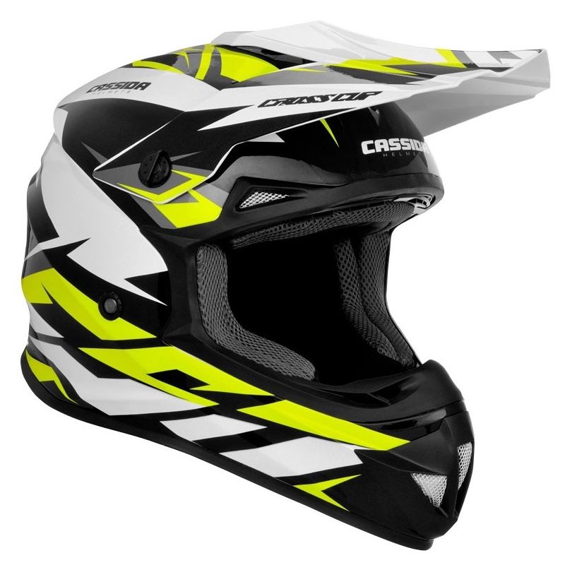 Motocrossowy kask Cassida Cross Cup Two czarno-biało-szaro-fluo żółty