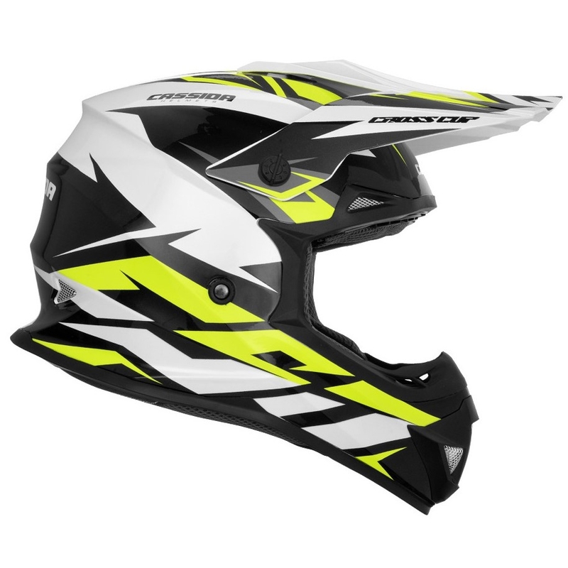 Motocrossowy kask Cassida Cross Cup Two czarno-biało-szaro-fluo żółty