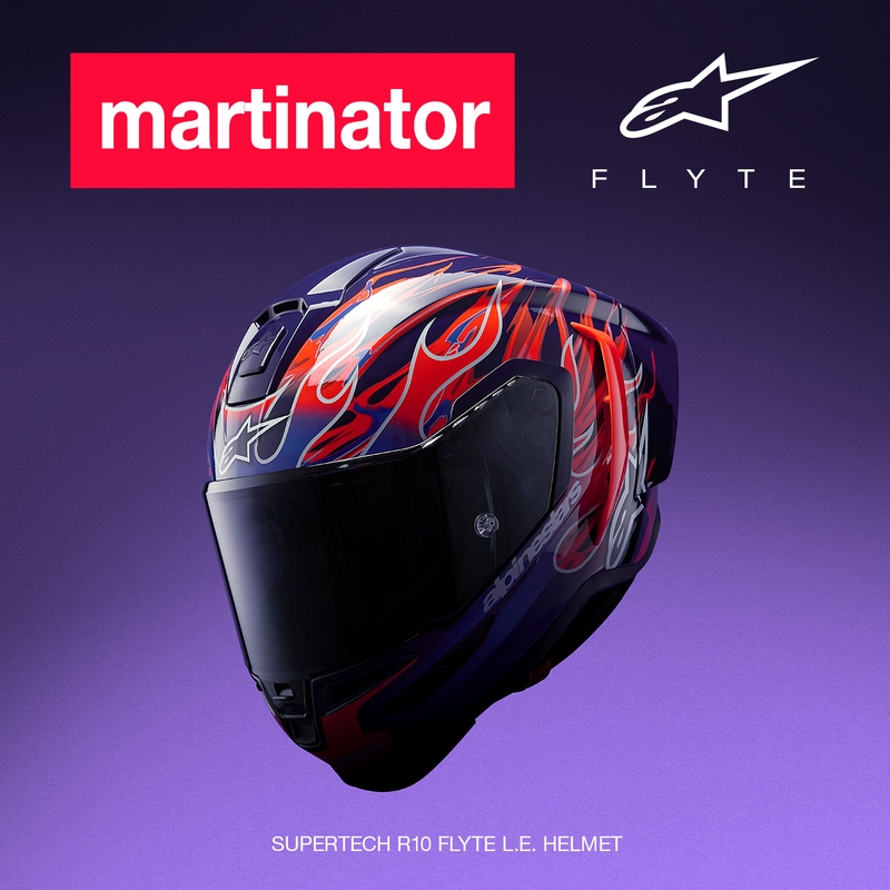 Kask motocyklowy integralny Alpinestars Supertech R-10 Flyte Limited Edition Jorge Martin w kolorze fioletowo-czerwonym