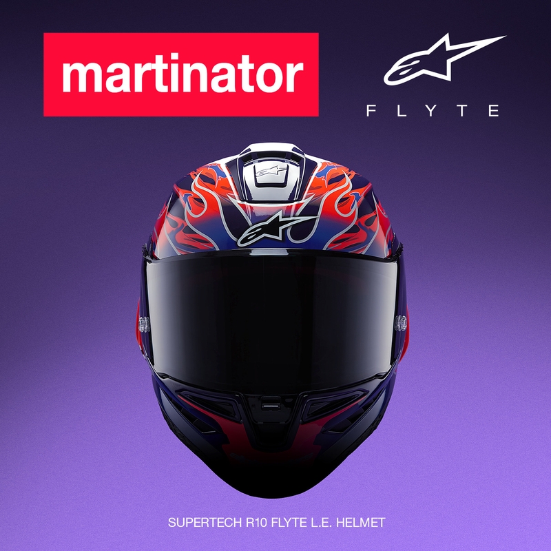 Kask motocyklowy integralny Alpinestars Supertech R-10 Flyte Limited Edition Jorge Martin w kolorze fioletowo-czerwonym