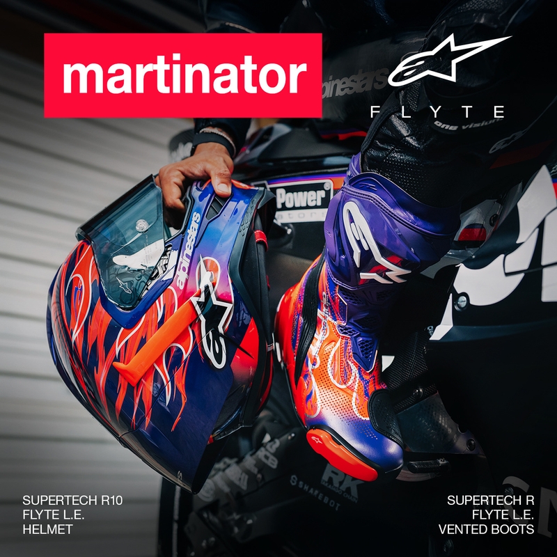 Kask motocyklowy integralny Alpinestars Supertech R-10 Flyte Limited Edition Jorge Martin w kolorze fioletowo-czerwonym