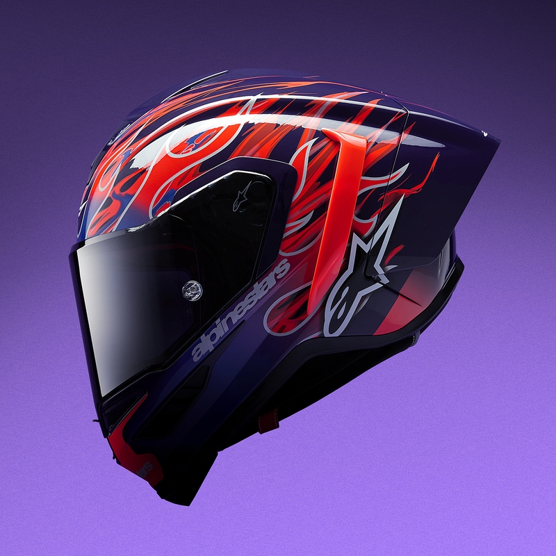 Kask motocyklowy integralny Alpinestars Supertech R-10 Flyte Limited Edition Jorge Martin w kolorze fioletowo-czerwonym