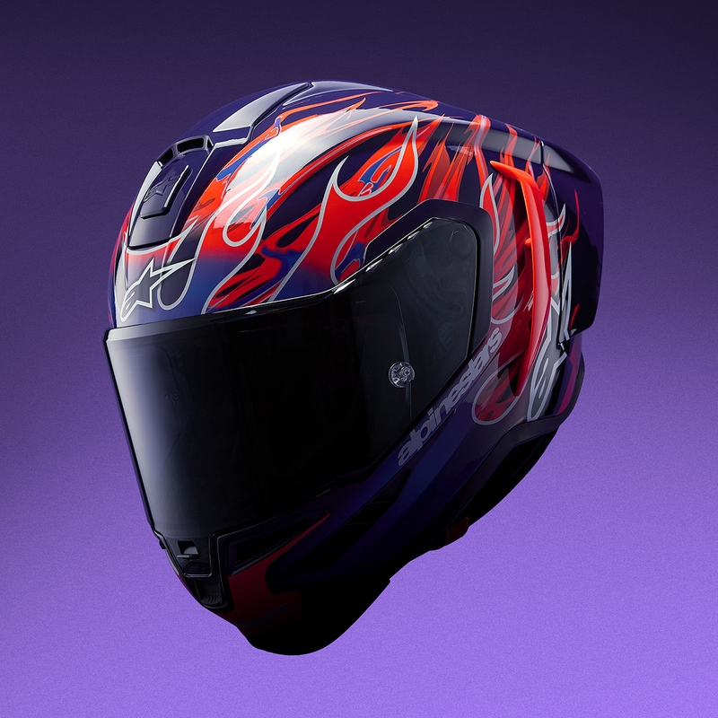 Kask motocyklowy integralny Alpinestars Supertech R-10 Flyte Limited Edition Jorge Martin w kolorze fioletowo-czerwonym