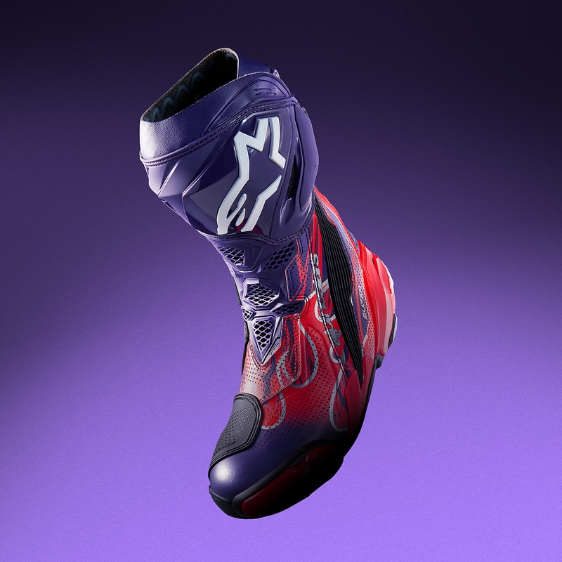 Buty motocyklowe Alpinestars Supertech R Vented Flyte, edycja limitowana, Jorge Martin, fioletowo-czerwono-czarne