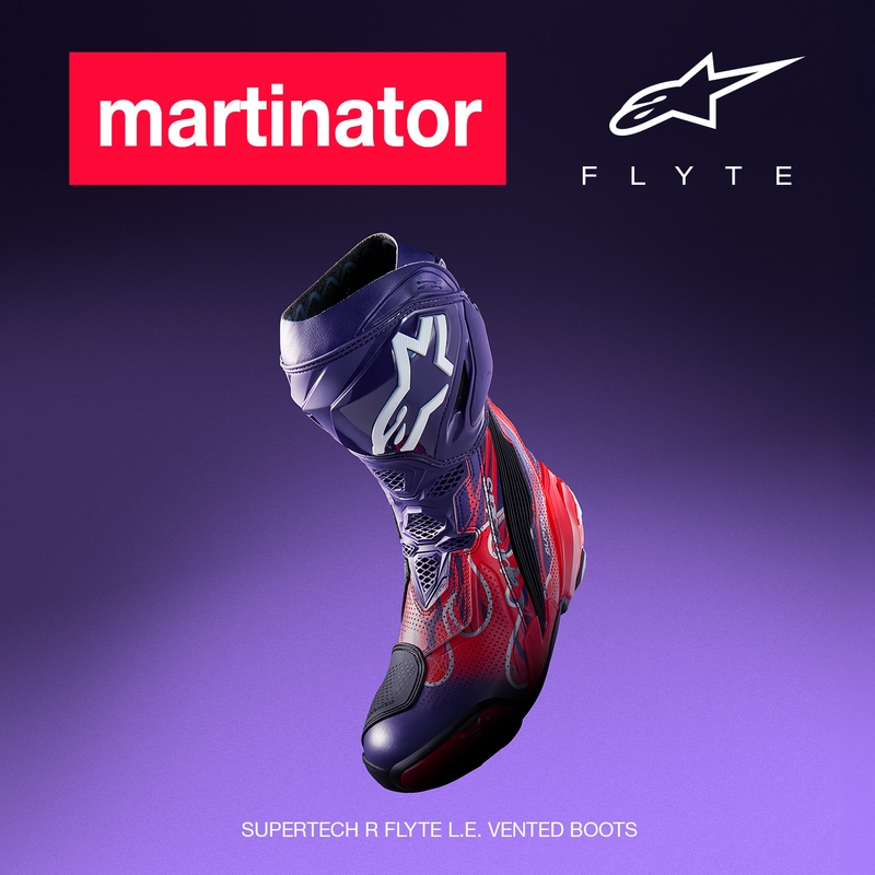 Buty motocyklowe Alpinestars Supertech R Vented Flyte, edycja limitowana, Jorge Martin, fioletowo-czerwono-czarne
