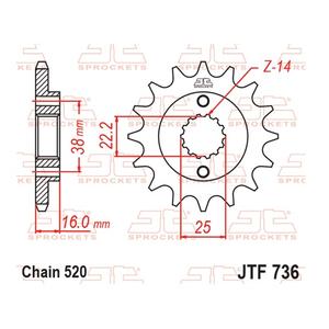 Front sprocket JT JTF 736-15RB 15T, 520 rubber cushioned