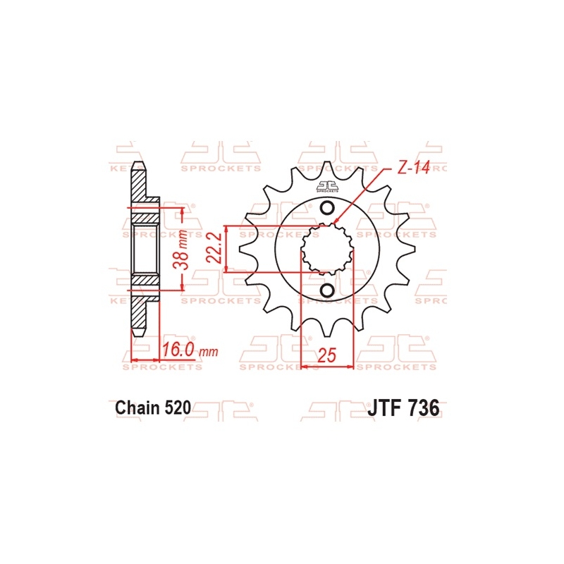 Front sprocket JT 15T, 520 rubber cushioned