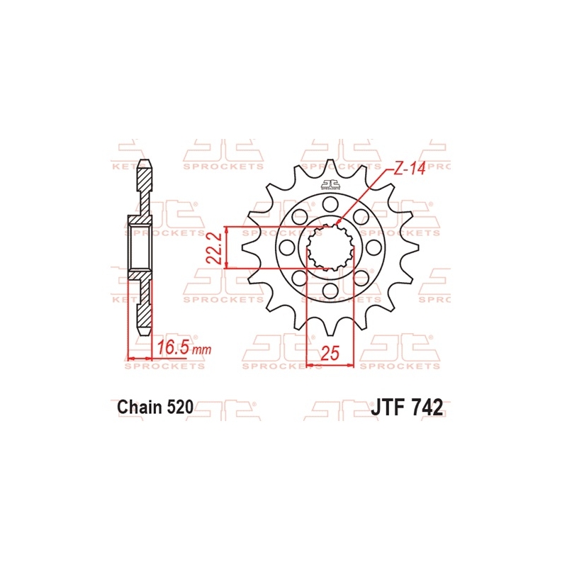 Front sprocket JT 15T, 520 rubber cushioned