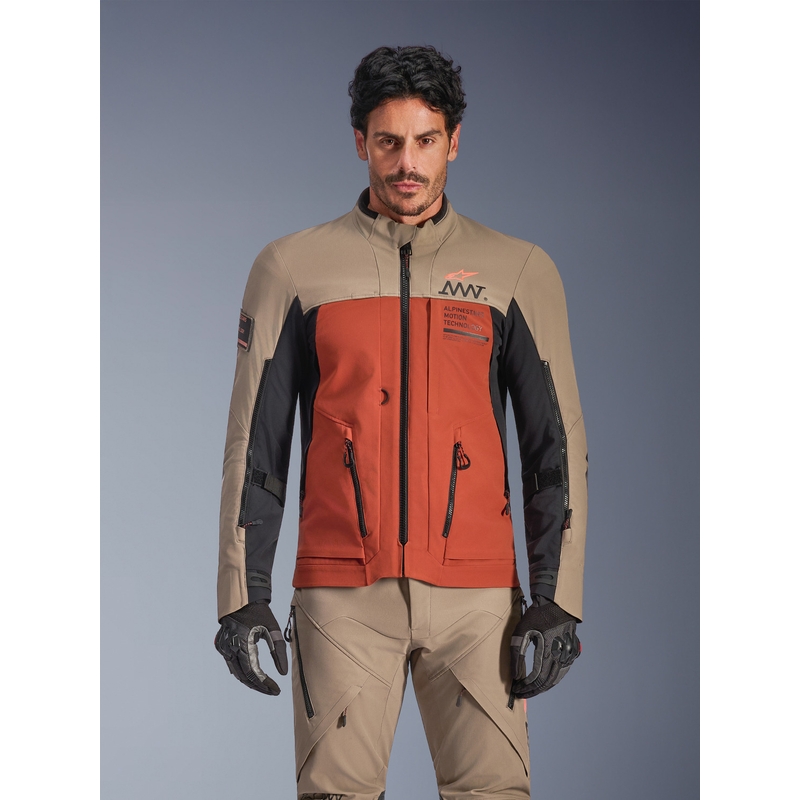 Kurtka motocyklowa Alpinestars AMT-8 Stretch Drystar XF brązowo-pomarańczowo-czarna