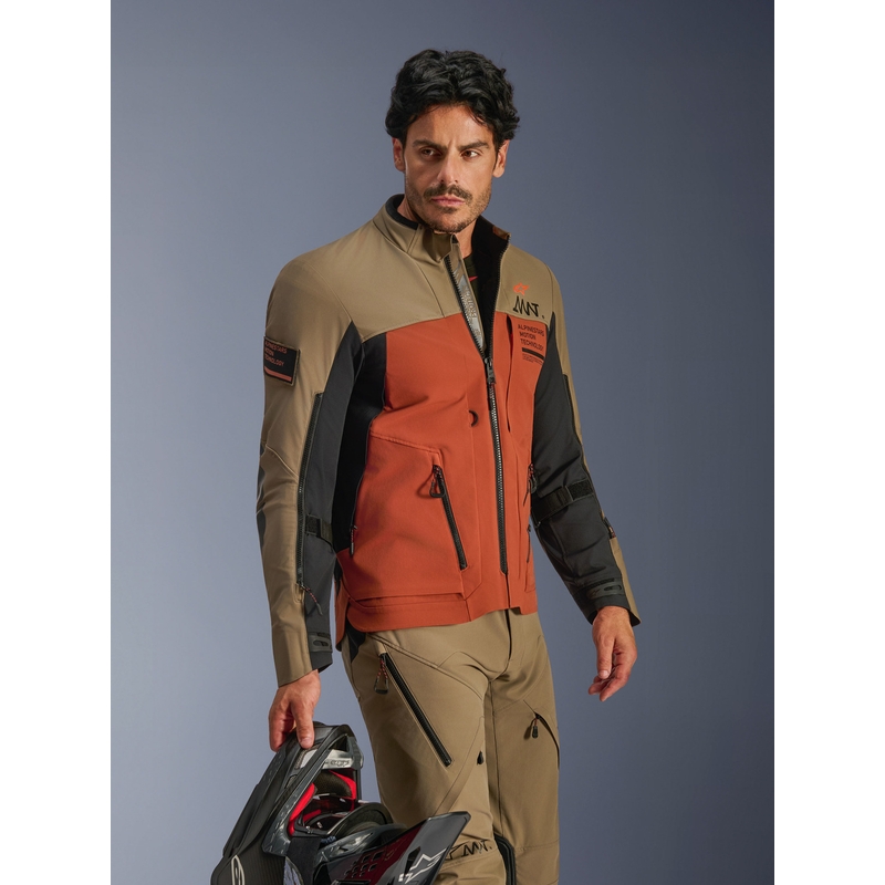 Kurtka motocyklowa Alpinestars AMT-8 Stretch Drystar XF brązowo-pomarańczowo-czarna