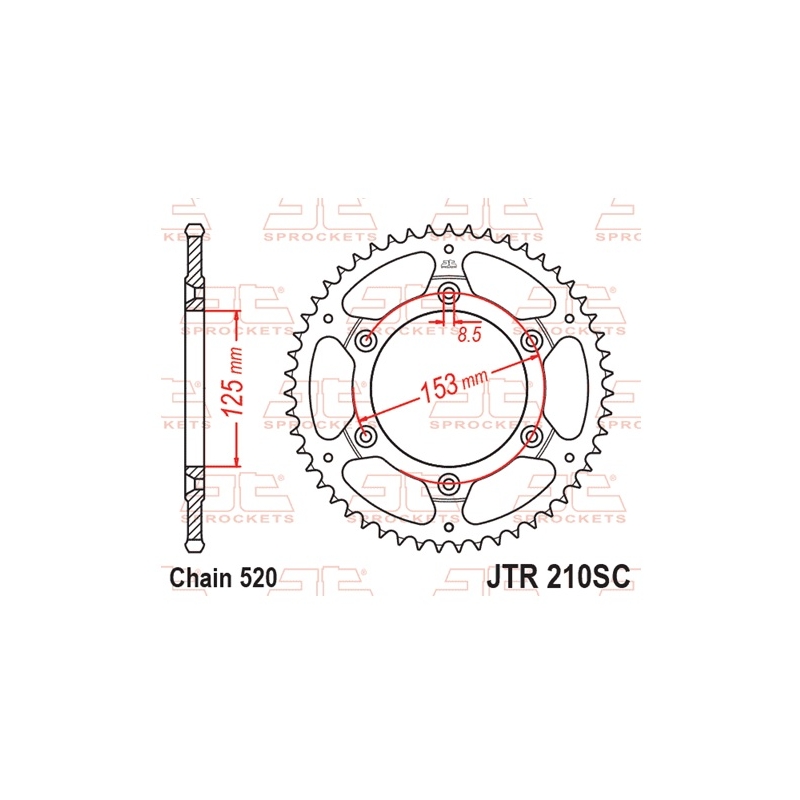 Rear sprocket JT 53T, 520 Self Cleaning Lightweight