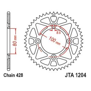Rear ALU sprocket JT JTA 1204-46BLK 46)T, nt((428 Black
