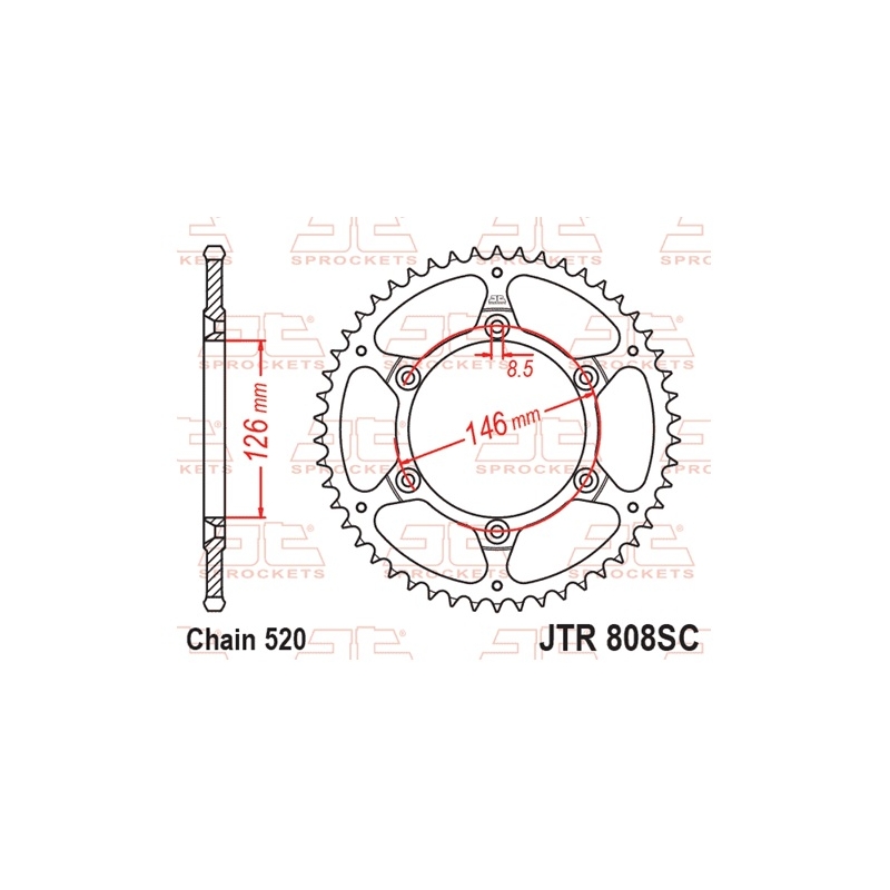 Rear sprocket JT 50T, 520 Self Cleaning Lightweight