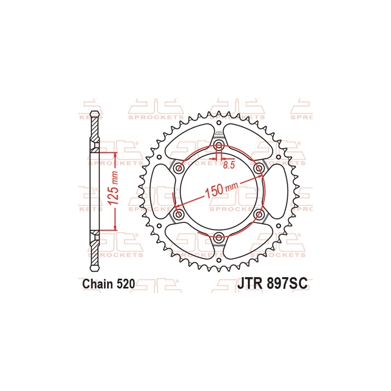 Rear sprocket JT 50T, 520 Self Cleaning Lightweight