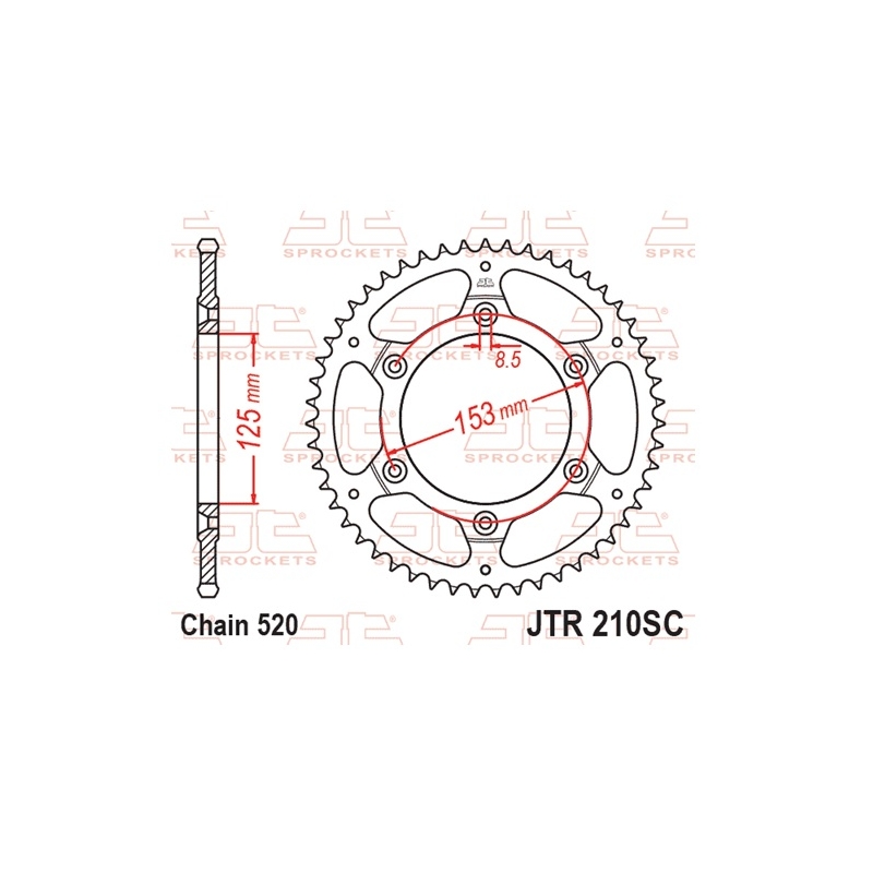 Rear sprocket JT 45T, 520 Self Cleaning Lightweight