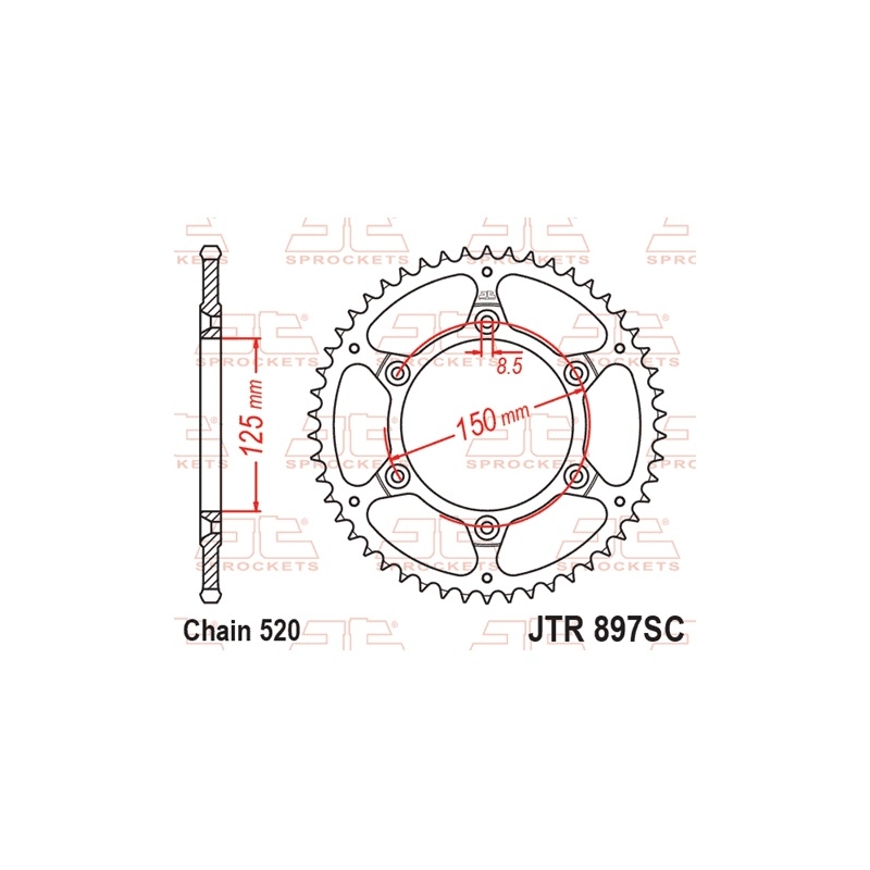 Rear sprocket JT 40T, 520 Self Cleaning Lightweight