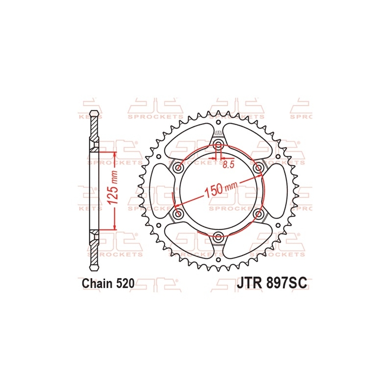 Rear sprocket JT 42T, 520 Self Cleaning Lightweight