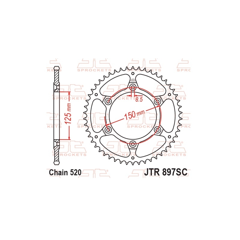 Rear sprocket JT 45T, 520 Self Cleaning Lightweight