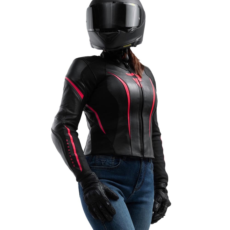 Kurtka motocyklowa skórzana damska Rebelhorn Diva ST czarno-różowa