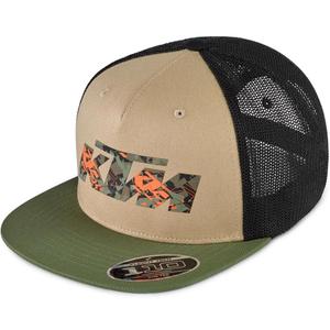 Czapka typu trucker z logo KTM w kolorze czarno-beżowo-khaki