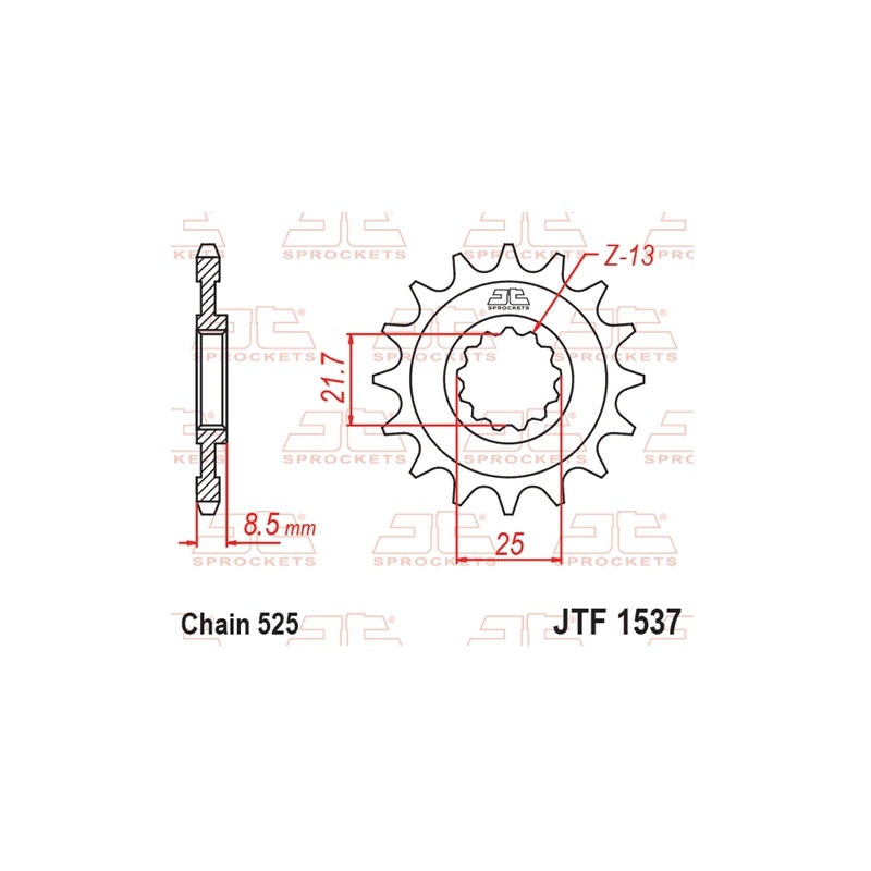 Front sprocket JT 16T, 525 rubber cushioned
