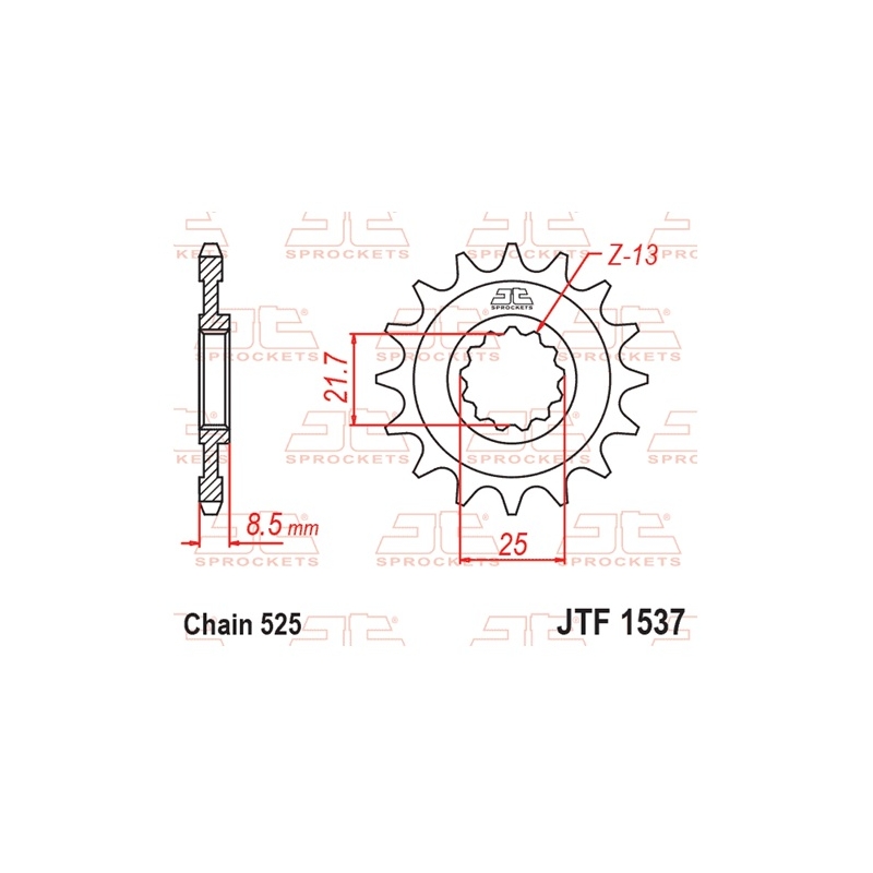 Front sprocket JT 17T, 525 rubber cushioned
