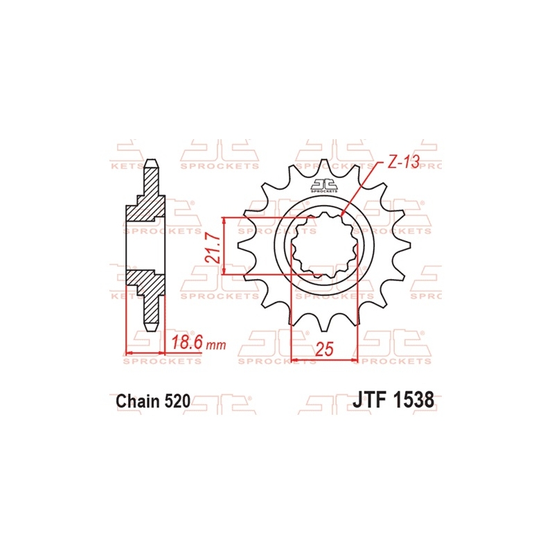 Front sprocket JT 15T, 520 rubber cushioned