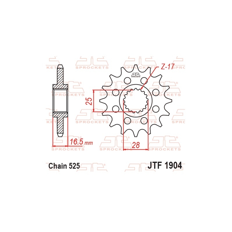 Front sprocket JT 17T, 525 rubber cushioned