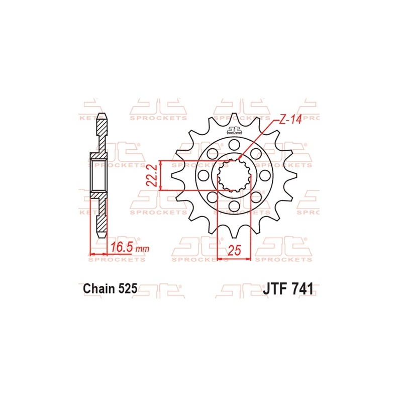 Front sprocket JT 15T, 525 rubber cushioned