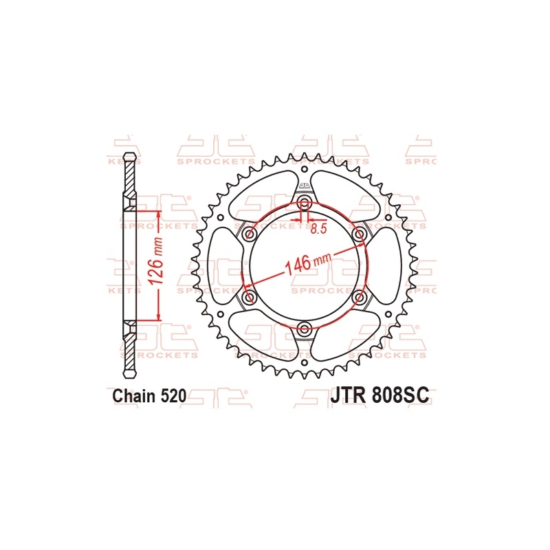 Rear sprocket JT 51T, 520 Self Cleaning Lightweight