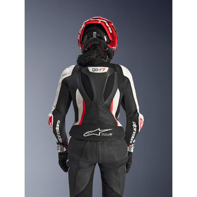 Dwuczęściowy skórzany kombinezon motocyklowy damski Alpinestars Stella GP-R7 czarno-biało-fluo-czerwony