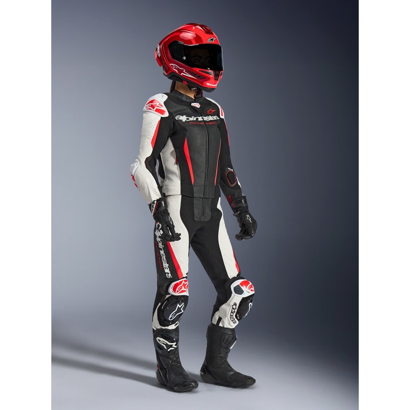 Dwuczęściowy skórzany kombinezon motocyklowy damski Alpinestars Stella GP-R7 czarno-biało-fluo-czerwony