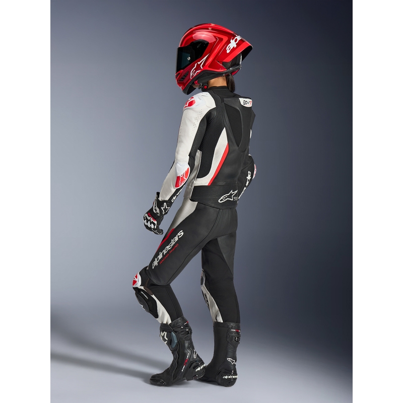 Dwuczęściowy skórzany kombinezon motocyklowy damski Alpinestars Stella GP-R7 czarno-biało-fluo-czerwony