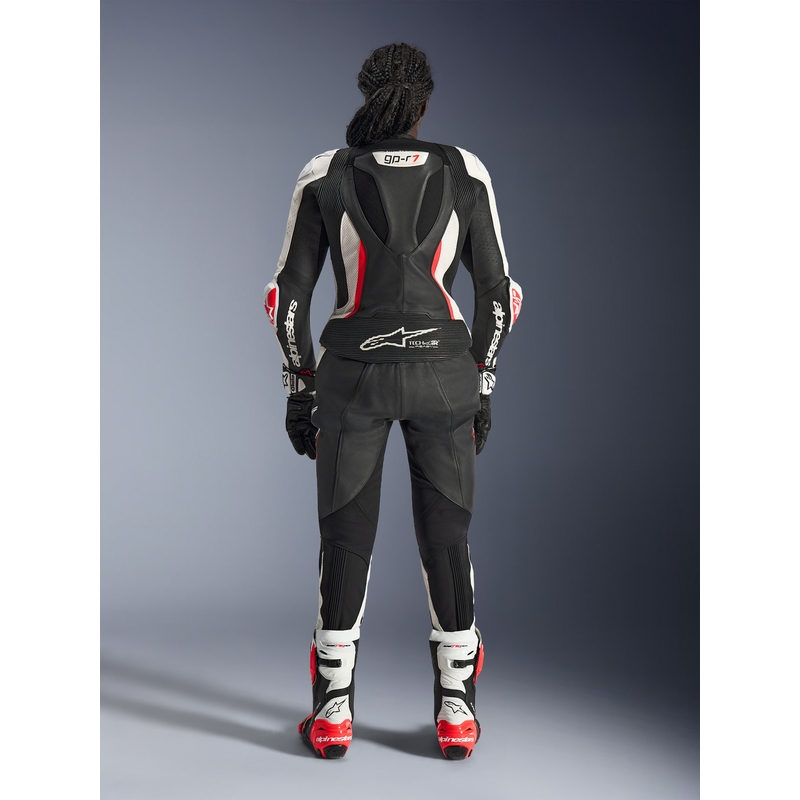 Dwuczęściowy skórzany kombinezon motocyklowy damski Alpinestars Stella GP-R7 czarno-biało-fluo-czerwony