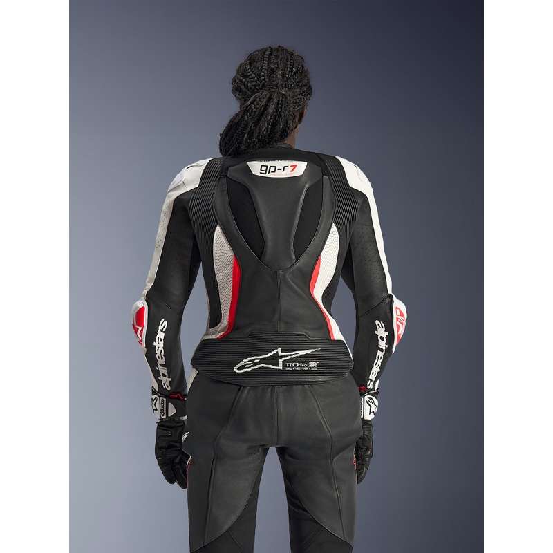 Dwuczęściowy skórzany kombinezon motocyklowy damski Alpinestars Stella GP-R7 czarno-biało-fluo-czerwony