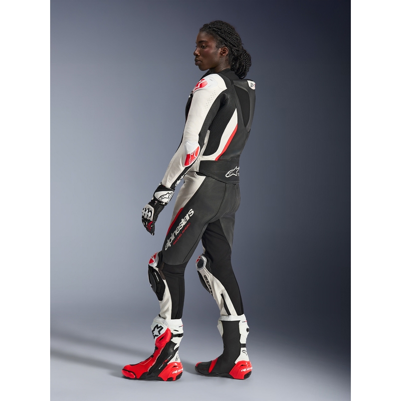 Dwuczęściowy skórzany kombinezon motocyklowy damski Alpinestars Stella GP-R7 czarno-biało-fluo-czerwony