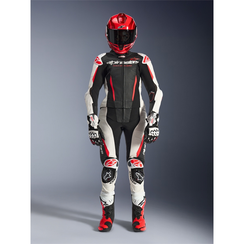 Dwuczęściowy skórzany kombinezon motocyklowy damski Alpinestars Stella GP-R7 czarno-biało-fluo-czerwony