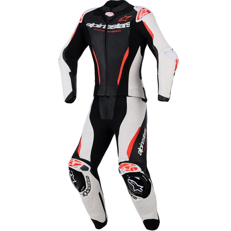 Dwuczęściowy skórzany kombinezon motocyklowy damski Alpinestars Stella GP-R7 czarno-biało-fluo-czerwony