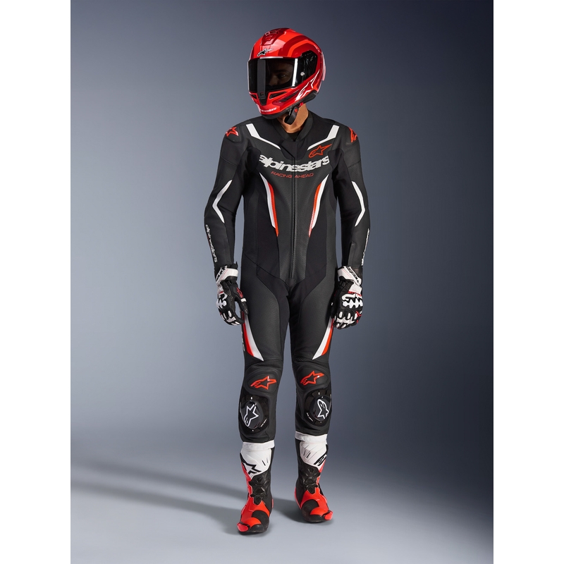 Jednoczęściowy kombinezon motocyklowy Alpinestars GP FORCE V2 czarno-biało-fluo-czerwony