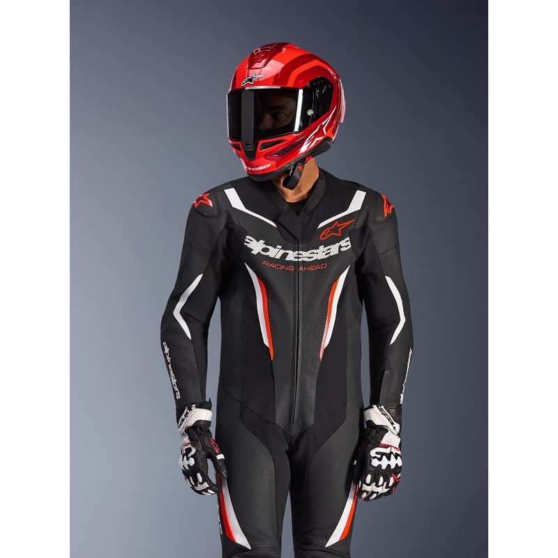 Jednoczęściowy kombinezon motocyklowy Alpinestars GP FORCE V2 czarno-biało-fluo-czerwony