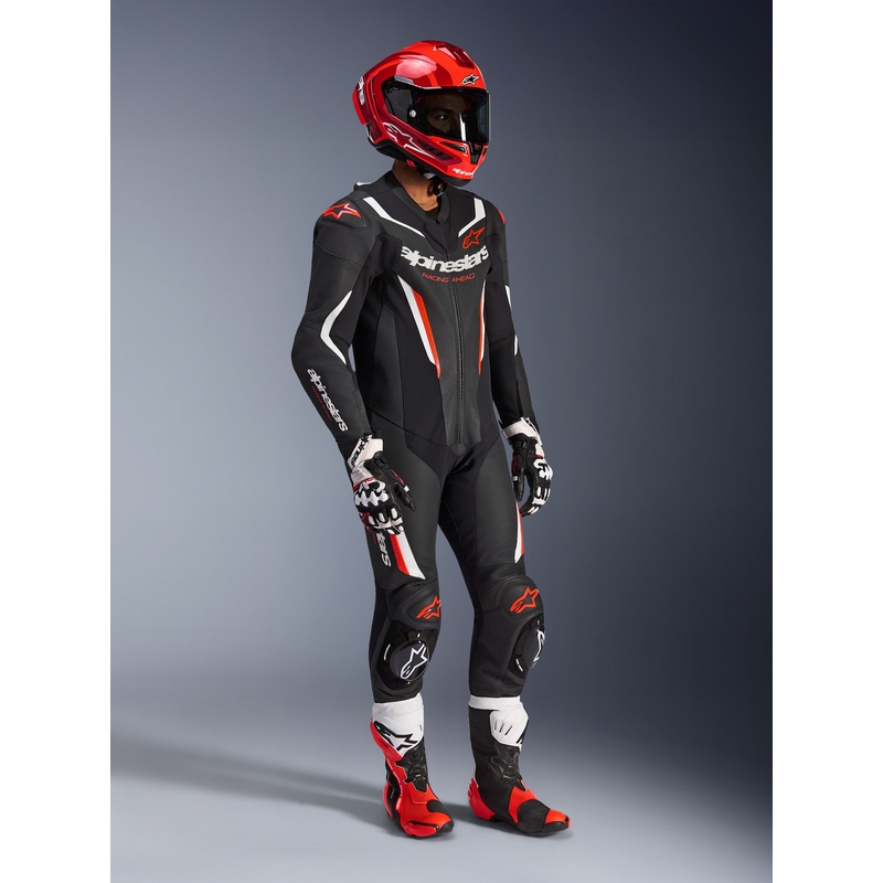 Jednoczęściowy kombinezon motocyklowy Alpinestars GP FORCE V2 czarno-biało-fluo-czerwony