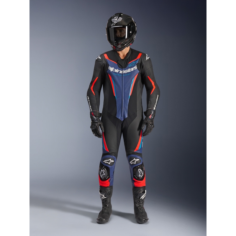 Jednoczęściowy kombinezon motocyklowy Alpinestars GP FORCE V2 czarno-niebiesko-fluo-czerwony