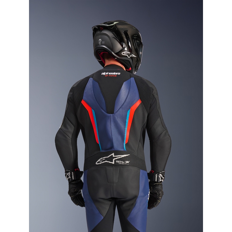 Jednoczęściowy kombinezon motocyklowy Alpinestars GP FORCE V2 czarno-niebiesko-fluo-czerwony