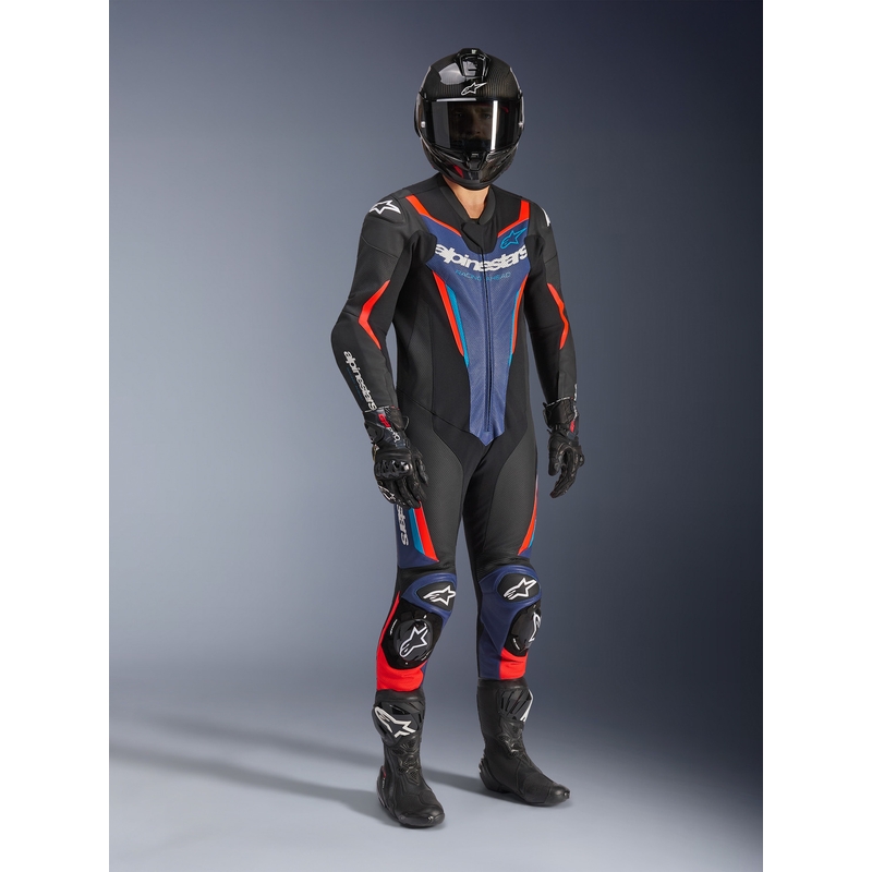 Jednoczęściowy kombinezon motocyklowy Alpinestars GP FORCE V2 czarno-niebiesko-fluo-czerwony