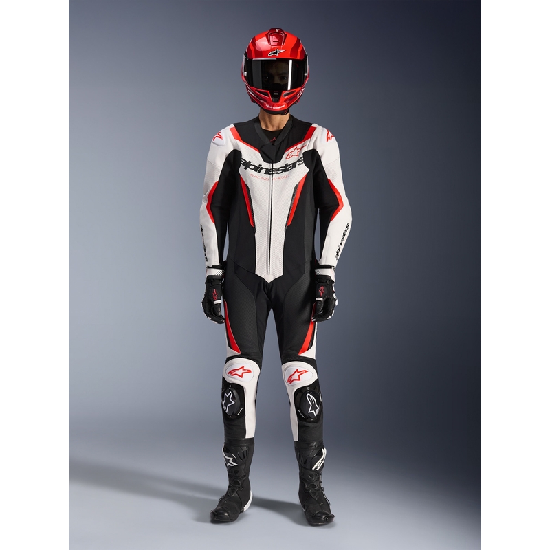Jednoczęściowy kombinezon motocyklowy Alpinestars GP FORCE V2 w kolorze biało-czarno-fluo-czerwonym
