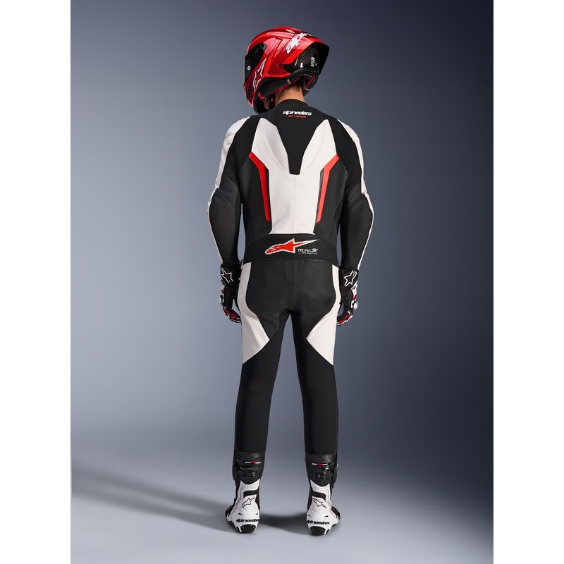 Jednoczęściowy kombinezon motocyklowy Alpinestars GP FORCE V2 w kolorze biało-czarno-fluo-czerwonym