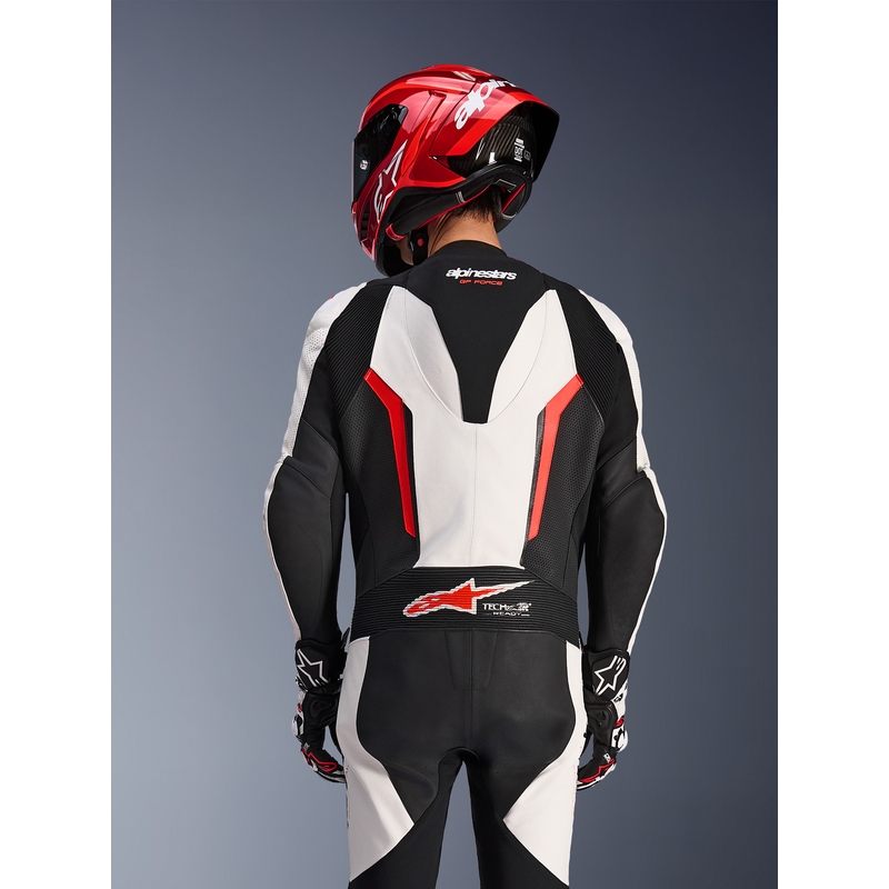 Jednoczęściowy kombinezon motocyklowy Alpinestars GP FORCE V2 w kolorze biało-czarno-fluo-czerwonym